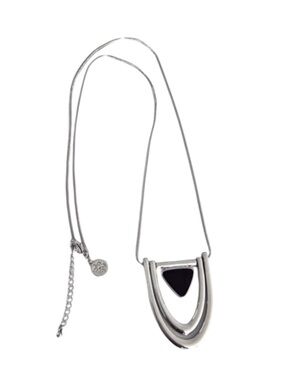 WHBM Long Statement Piece 15” Necklace Black Stone and Silver Toggle Pendant